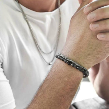 2pcs/set -Stainless Steel Link & Map Jasper Stone TRANQUILITY Bracelets